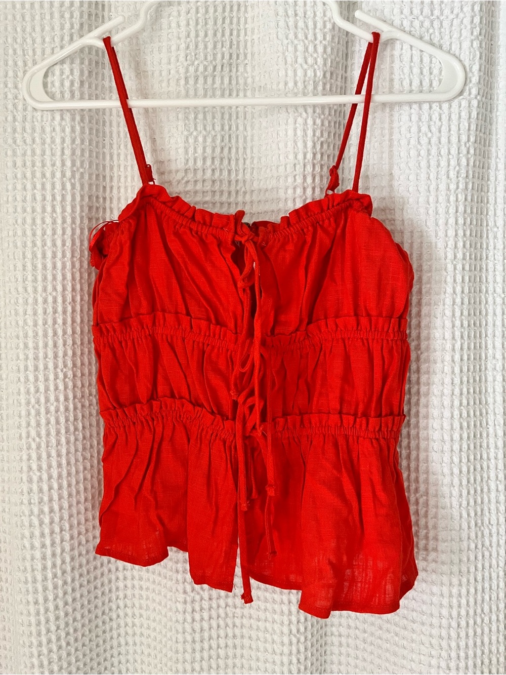 Free People Red Ruffle Tie-Front Camisole